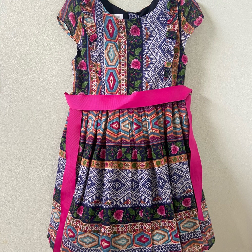 Monsoon girls 6-7 dress navy floral multicolor dress
